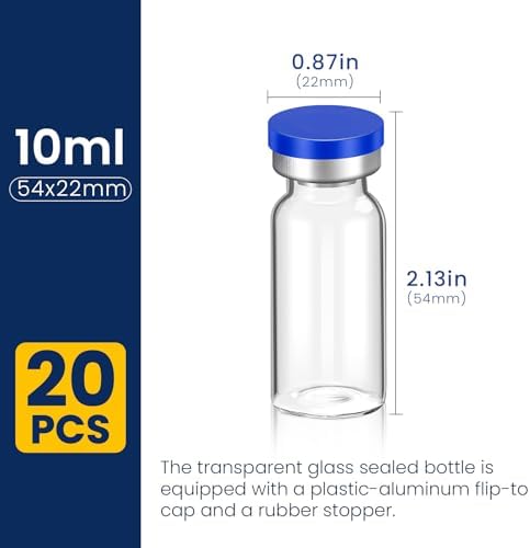 FURWEY 10ML Sterile Vials, Glass Empty Vials for Injection, 20 Pack