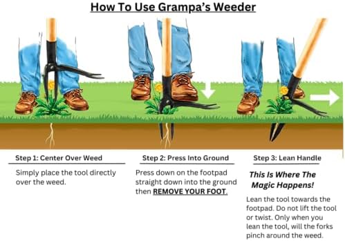 Grampa's Weeder Original Stand Up Weed Puller Tool with Bamboo Long Handle