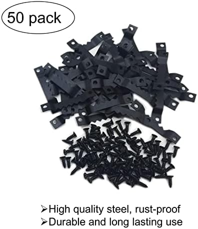 50 Pack Small Metal Sawtooth Picture Hangers with Screws (Black)