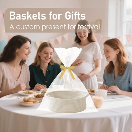 JMvicyroam Small Woven Basket, Empty Gift Basket, White/1 Pack