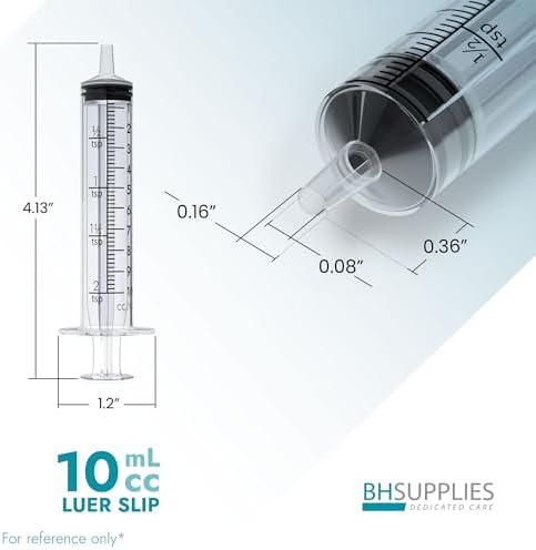 BH Supplies 10ml Luer Slip Tip Syringes (No Needle) - Sterile, Individually Wrapped - 100 Syringes