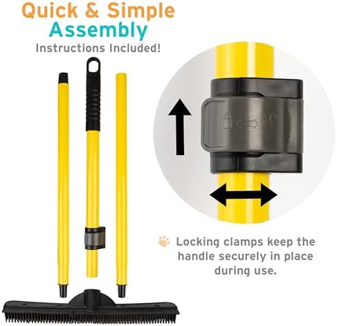 FURemover Pet Hair Removal Rubber Broom, 61" Telescopic Handle