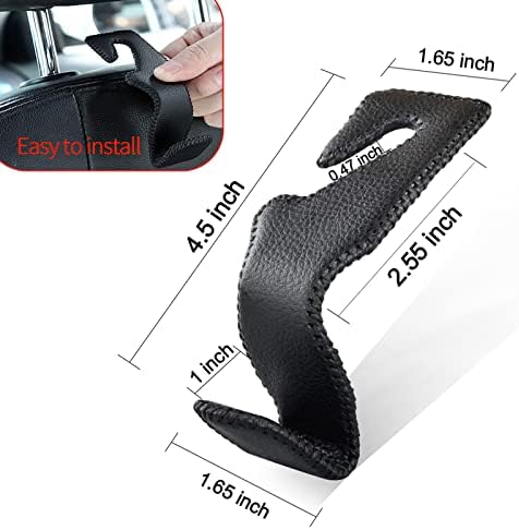 2 Pack Car Headrest Hooks, Microfiber Leather & Alloy Purse Hook Holds 45lb