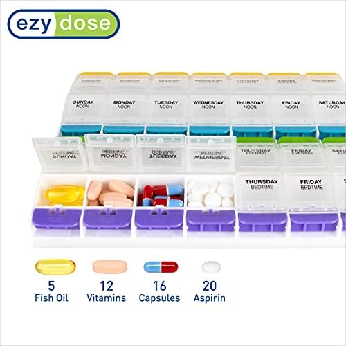 Ezy Dose Push Button Weekly 7-Day, 4X/Day Pill Organizer, Multi-Color, 2XL