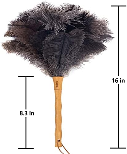 Aldwin 16" Gray Ostrich Feather Duster for Cleaning with Wooden Handle