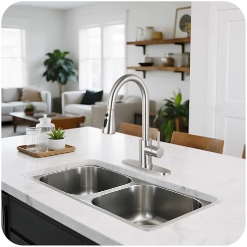 Brushed Nickel Kitchen Faucet with Pull Down Sprayer and Deck Plate