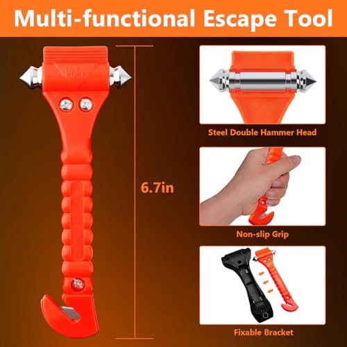 BFXM Car Window Breaker Hammer and Seat Belt Cutter 2-in-1, 2 Packs