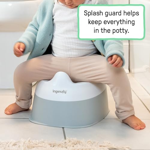 Ingenuity Ready Set Go Potty Training Toilet, Removable Bowl, Non-Skid Bottom, Wide Stable Base, Age 18 Months & Up, White & Grey