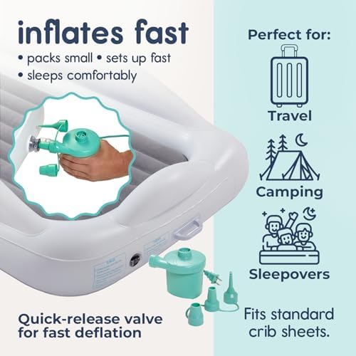 Hiccapop Inflatable Toddler Travel Bed with Safety Bumpers 4-Sided, Grey