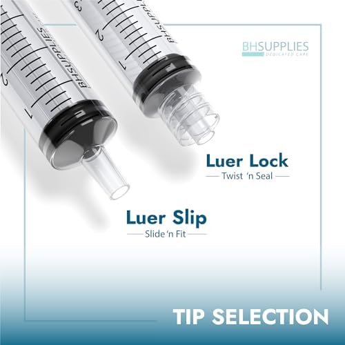 BH Supplies 10ml Luer Slip Tip Syringes (No Needle) - Sterile, Individually Wrapped - 100 Syringes