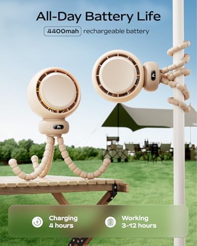 Stroller Fan, Portable Baby Fan with 60° Auto Oscillation, Brown