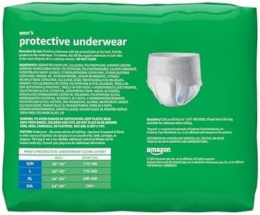 Amazon Basics Incontinence Underwear for Men, Maximum Absorbency, Large 17 pack