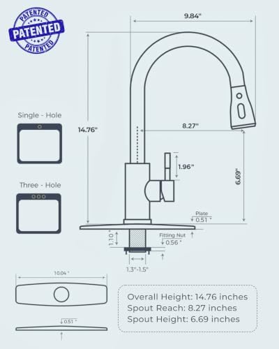 FORIOUS Kitchen Faucets Pull Down Sprayer, Stainless Steel, Brushed Nickel