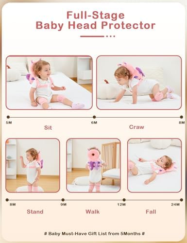JunNeng Baby Head Protector Backpack for Walking Crawling, Pink Butterfly