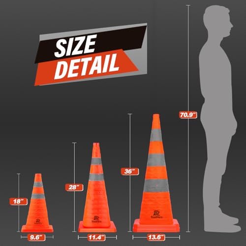 RoadHero 28 Inch 4 Pack Collapsible Traffic Safety Cones with Bag, Orange
