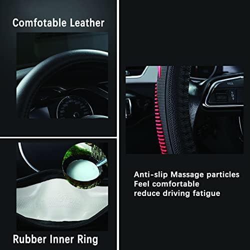 Yangday Leather Steering Wheel Cover for Dodge Ram 1500 2500 3500, 15.5-16 Inches Car Steering Wheel Cover with Anti-Slip Massage Particle (Black)
