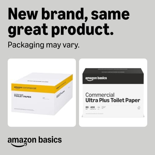 Amazon Basics 2-Ply Ultra Plus Toilet Paper, Bath Tissue, Soft and Strong, Septic Safe, Unscented, 400 Sheets per Roll, 80 Individually Wrapped Rolls for Business Use (Previouly AmazonCommercial)