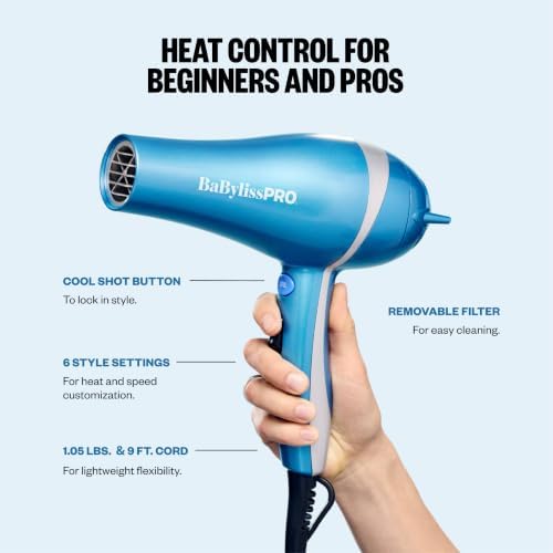 BaBylissPRO Nano Titanium 2000-Watt Blow Dryer with Concentrator Nozzle, Professional Grade Ionic Corded Styling Tool for Hair
