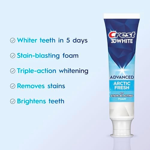 Crest 3D White Advanced Teeth Whitening Toothpaste, Arctic Fresh, 3.3 oz, Pack of 3 (Packaging May Vary)