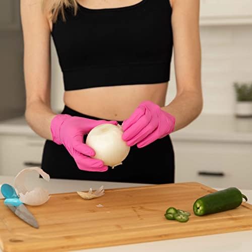 FRAMAR Pink Gloves Disposable Latex Free, Pink Nitrile Gloves Medium, Salon