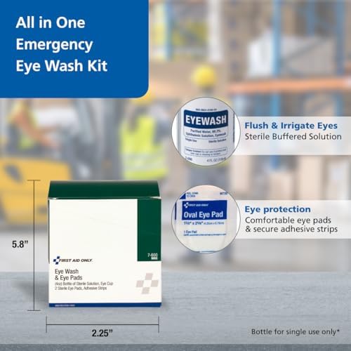 First Aid Only 6-Piece Eye Wash Kit with Oval Eye Pads, First Aid Adhesive Strips, Emergency Eye Rinse & Eye Wash Cup