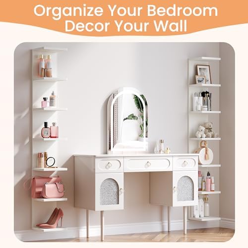 upsimples 7-Tier Floating Wall Shelf, White Vertical Vanity Decor Shelves
