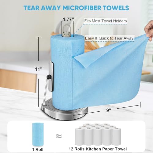AIDEA Microfiber Cleaning Cloth Roll, Blue Shop Towels 55 Sheets 11×9"