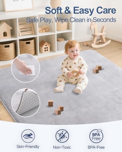 SEPARO Thick Baby Play Mat for Floor,50x50 Playpen Mat,Non-Slip,Grey
