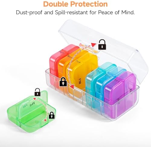 Zoksi Weekly Pill Organizer 2 Times a Day, Wallet-Size Pill Case (AM&PM)