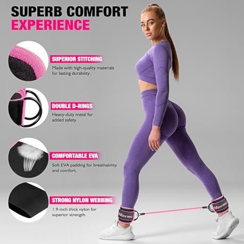 HOXWC Ankle Resistance Bands with Cuffs, Ankle Bands for Working Out, Ankle Resistance Band for Leg, Booty Workout Equipment for Kickbacks Hip Fitness Training, Exercise Bands for Butt Lift Women