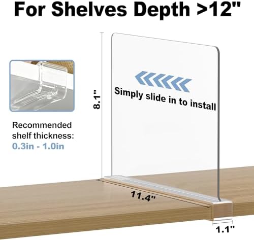 Purse Organizer for Closet Shelf Dividers: Clear Acrylic 8-Pack