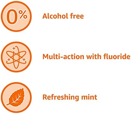 Amazon Basics Fluoride Mouthwash for Adults, Anticavity, Alcohol Free, Bad Breath Control, Strengthens Teeth - Refreshing Mint Flavor, 1 Liter
