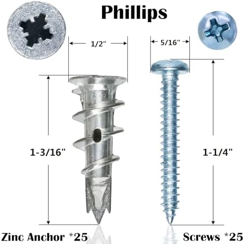 50Pcs Metal Self Drilling Drywall Anchors Heavy Duty with Screws Kit