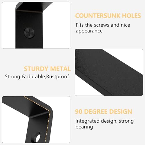 LSK 6PCS L Bracket, L 5"×H 2" Shelf Support Bracket, Max Load :42lb, Black