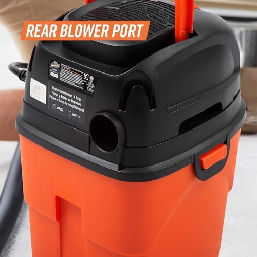 Armor All® AA155 1.5-Gallon 2 Peak HP Portable Wet/Dry Vacuum, Orange