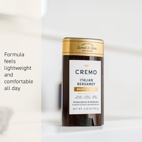 Cremo Deodorant & Antiperspirant for Men, Italian Bergamot, 2.65 oz