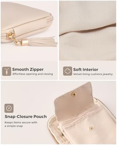 Lolalet Travel Jewelry Case Organizer, Small Soft Jewellery Pouch -Oatmeal