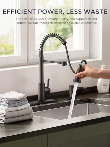 FORIOUS Black Kitchen Sink Faucet, Pull Down Sprayer, Classic High Arc