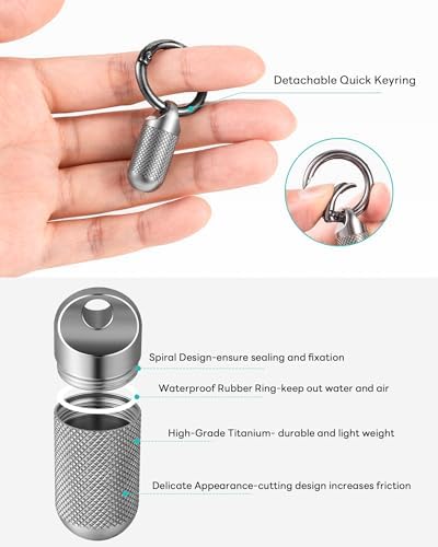 TISUR Titanium Keychain Pill Holder Small Metal Pill Case