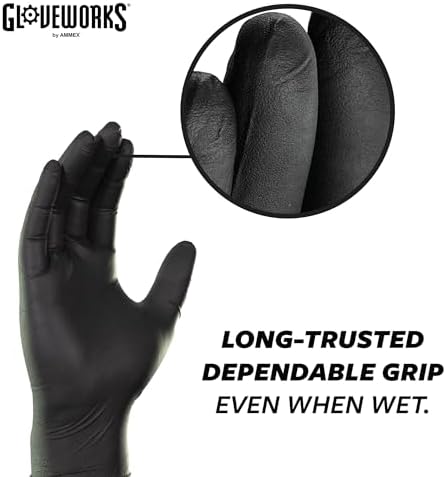 GLOVEWORKS Nitrile Gloves Disposable 5 mil Black Size Large Box of 100