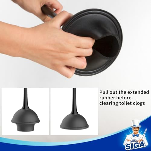 MR.SIGA Toilet Plunger and Brush Combo for Toilet Cleaning, Black, 2 Set