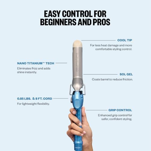 BaBylissPRO Nano Titanium Spring Curling Iron, Professional Hair Wand, Tool for Stylists, Nano Titanium Technology for Tight Curls or Loose Waves