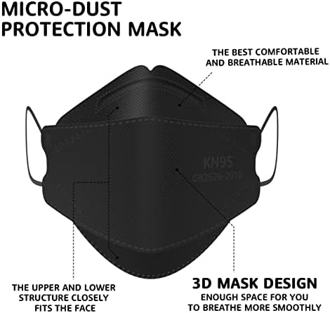 LEVENIS KN95 Face Masks 50 Pack, Breathable Comfortable and Disposable KN95 Mask, Black