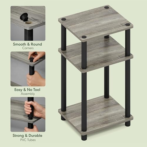 Furinno JUST Toolless 3-Tier Side Table, Open Shelf End Table, French Oak