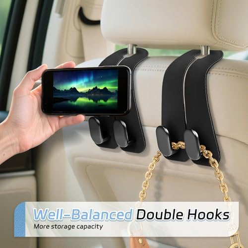 Car Seat Headrest Hooks, 2PCS Universal Car Purse Hook Leather Car Bag Hook