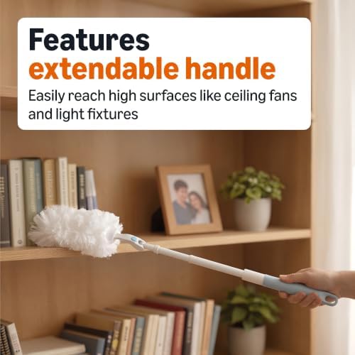 Amazon Basics 360° Heavy Duty Duster Kit with Extendable Handle and 6 Microfiber Plumes Refills for Pet Hair