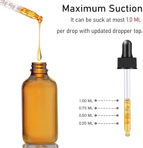 2 Pack Dropper Bottles 2 OZ, Amber Glass Bottle with Graduated Dropper