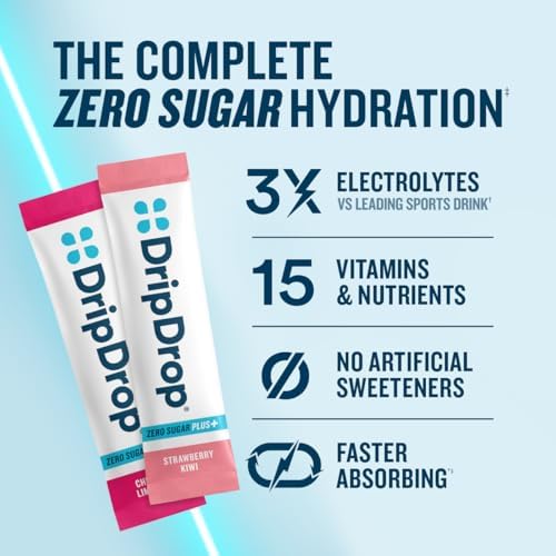 DripDrop Hydration Zero Sugar Plus Electrolyte Packets, Variety Pack, 16 Ct