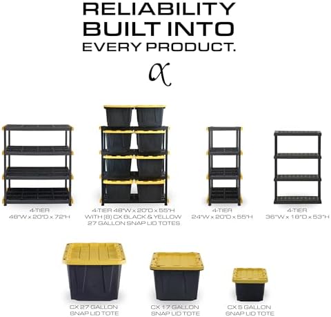 CENTREX 4-Tier Heavy Duty Plastic Storage Shelves for Garage, Black