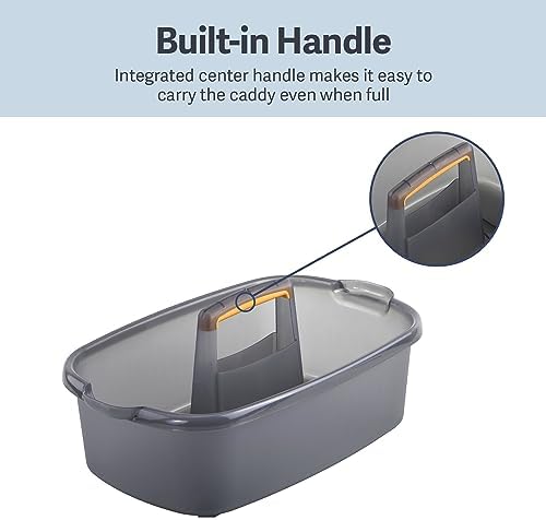 Casabella Cleaning Storage Caddy with Handle Plastic Multipurpose Organizer, Rectangle, 1.85-Gallon, Gray